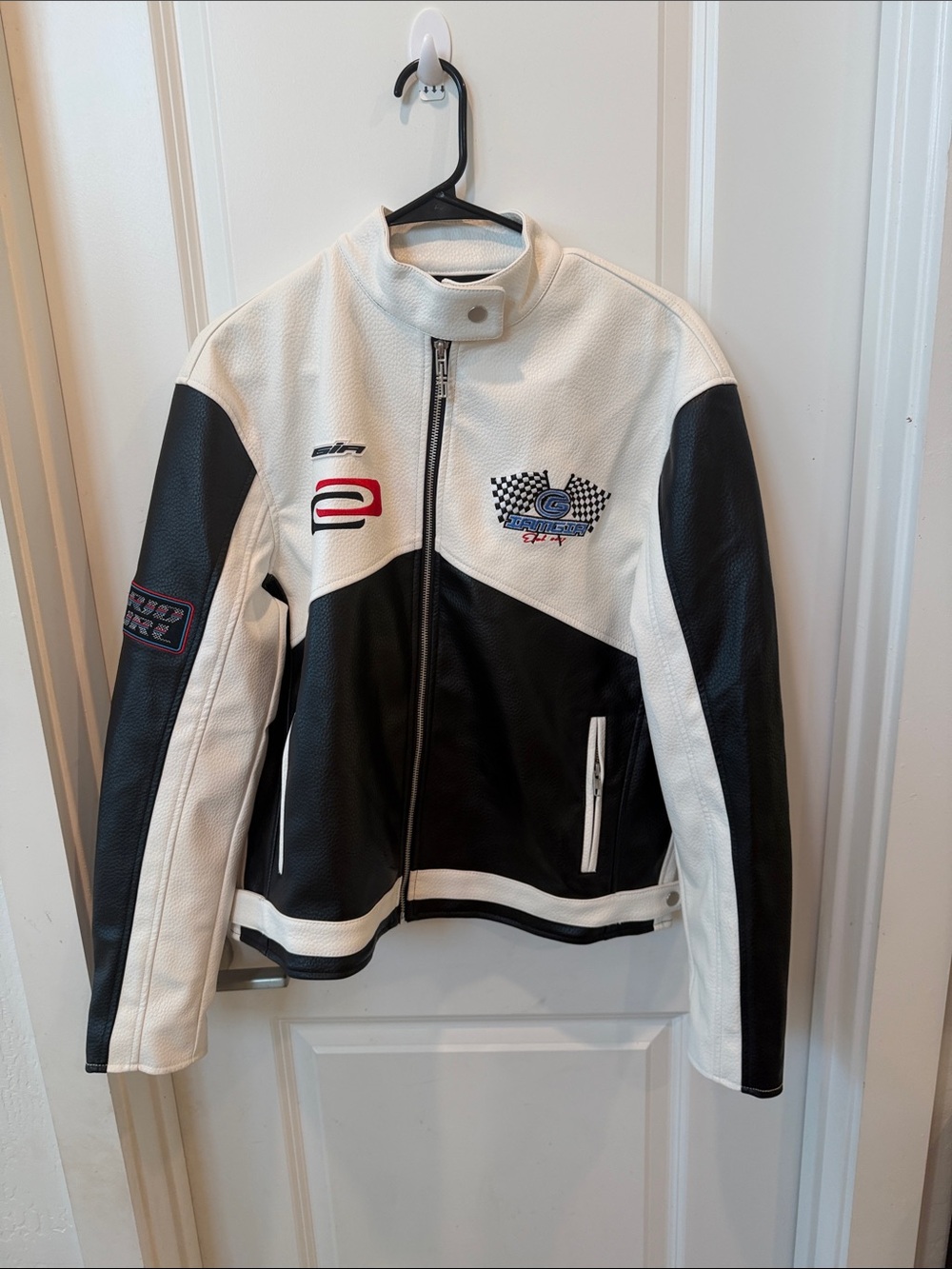 I.AM.GIA Black & White Racing Moto Jacket – Small